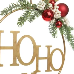 Ho Ho Ho Metal Hoop with Florals Christmas Wreaths|