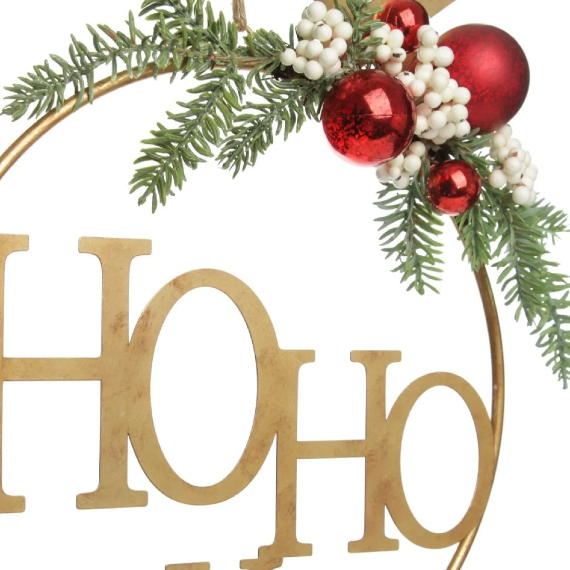 Ho Ho Ho Metal Hoop with Florals Christmas Wreaths|