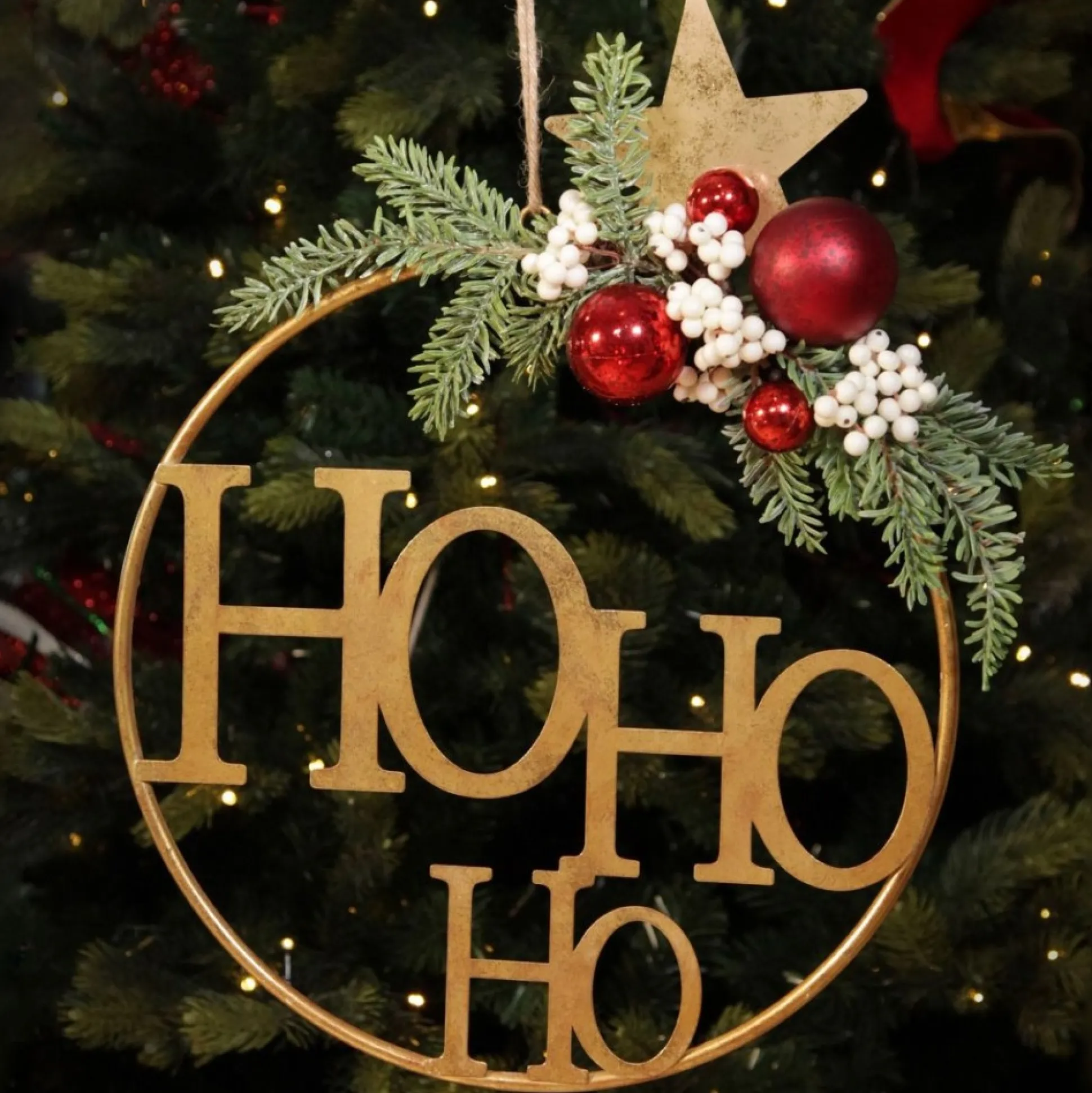 Ho Ho Ho Metal Hoop with Florals Christmas Wreaths|