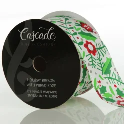 Holly & Berry Flowers Wired Ribbon Tree Garlands|