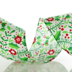 Holly & Berry Flowers Wired Ribbon Tree Garlands|