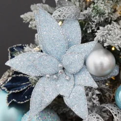 Ice Blue Glitter Poinsettia Flower Clip Christmas Flowers|