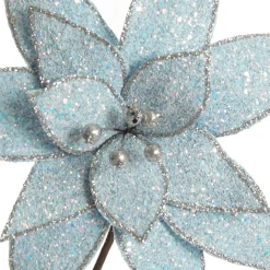 Ice Blue Glitter Poinsettia Flower Clip Christmas Flowers|