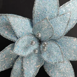 Ice Blue Glitter Poinsettia Flower Clip Christmas Flowers|