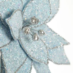 Ice Blue Glitter Poinsettia Flower Clip Christmas Flowers|