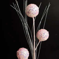 Iridescent Baby Pink Sequin Christmas Ball Trio Pick Christmas Tree Picks|