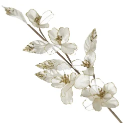 Ivory Flower Blossom Stem with Gold Glitter Christmas Sprays|