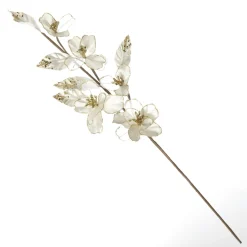 Ivory Flower Blossom Stem with Gold Glitter Christmas Sprays|