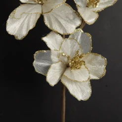 Ivory Flower Blossom Stem with Gold Glitter Christmas Sprays|