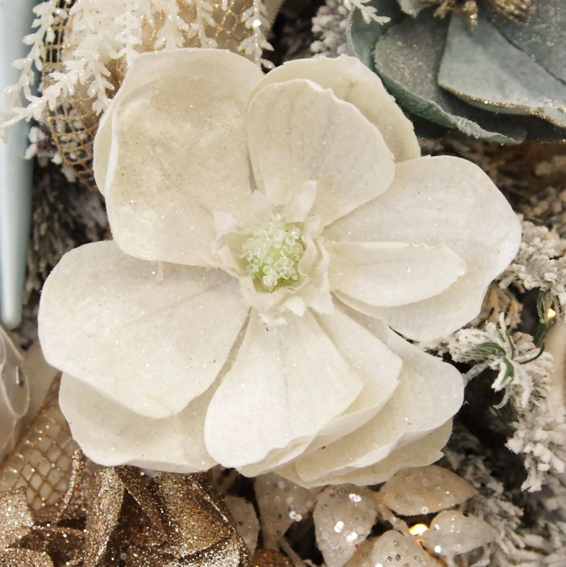 Ivory Glitter Sprinkled Magnolia Flower Clip Christmas Flowers|