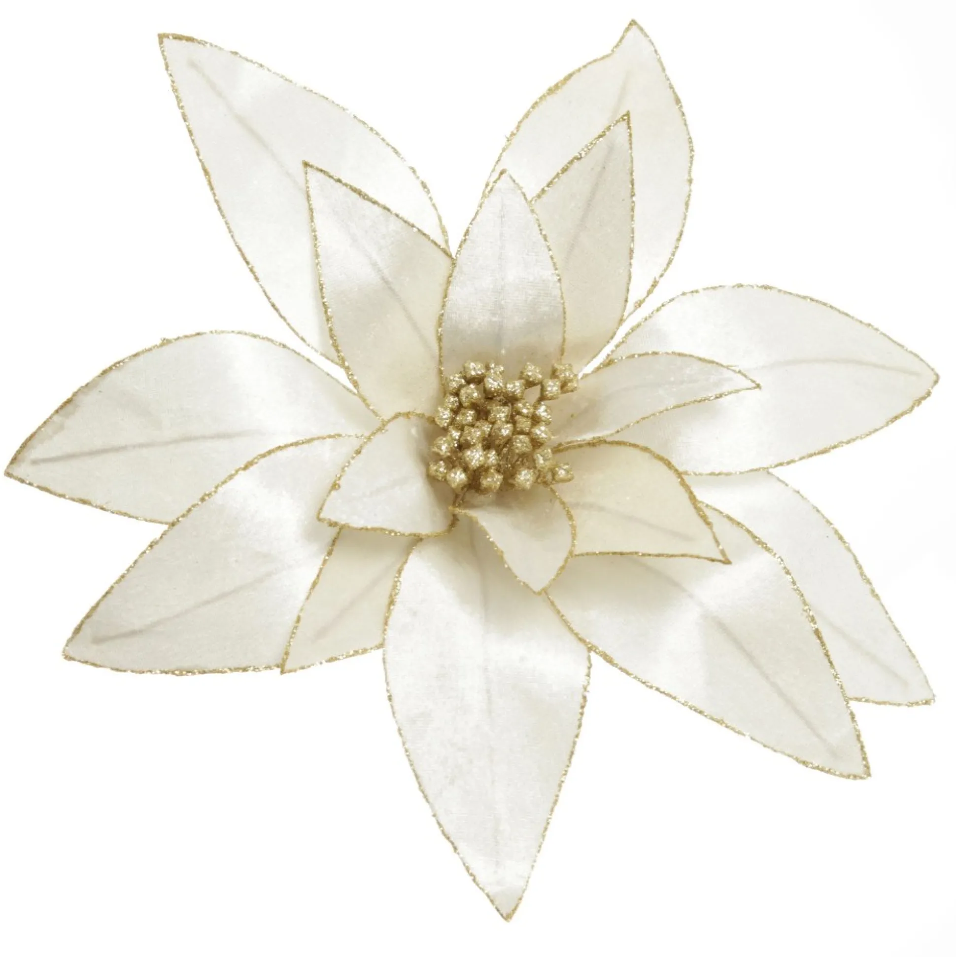Ivory Lily Flower Stem with Gold Glitter Trim Christmas Flowers|