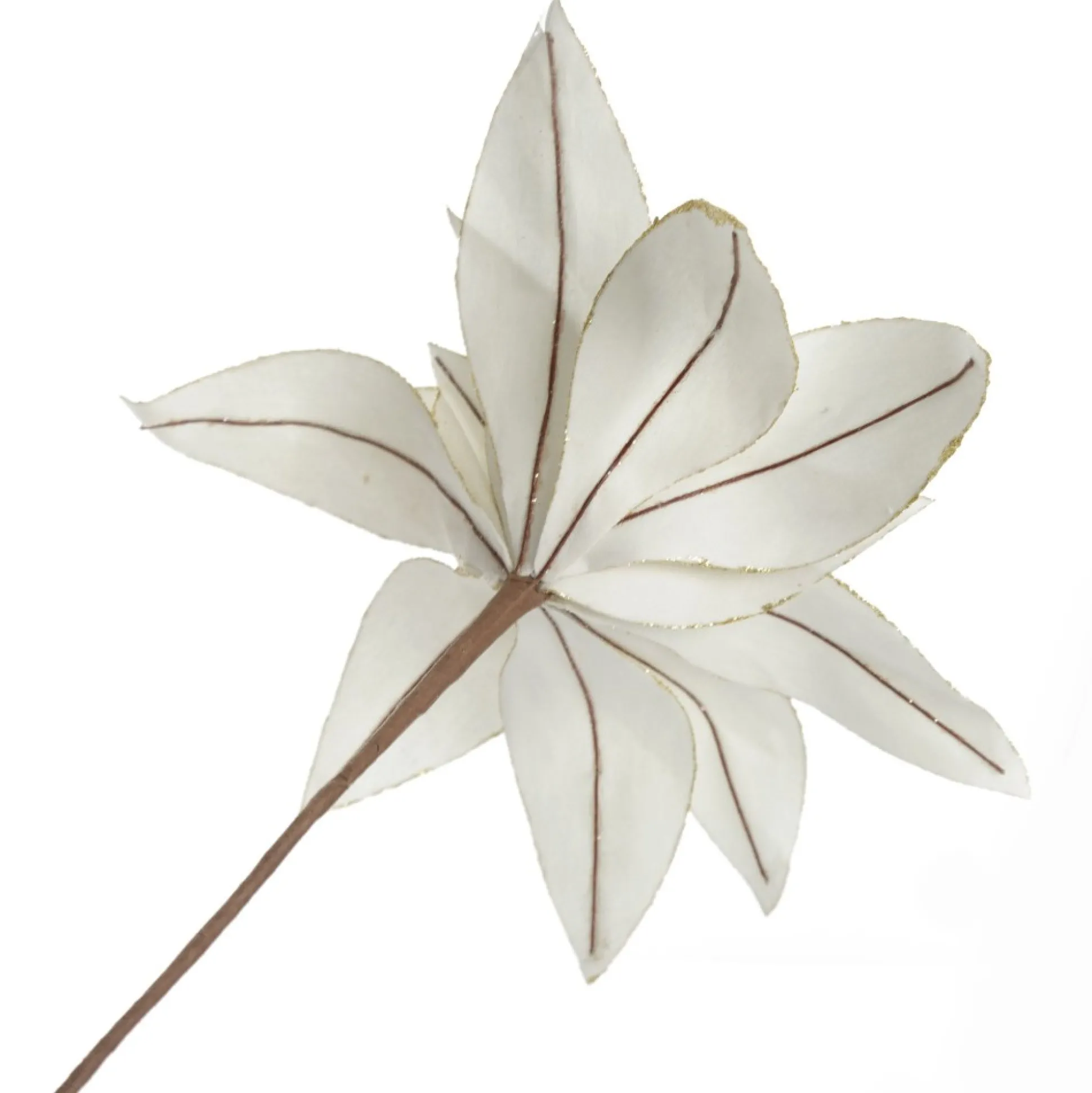 Ivory Lily Flower Stem with Gold Glitter Trim Christmas Flowers|