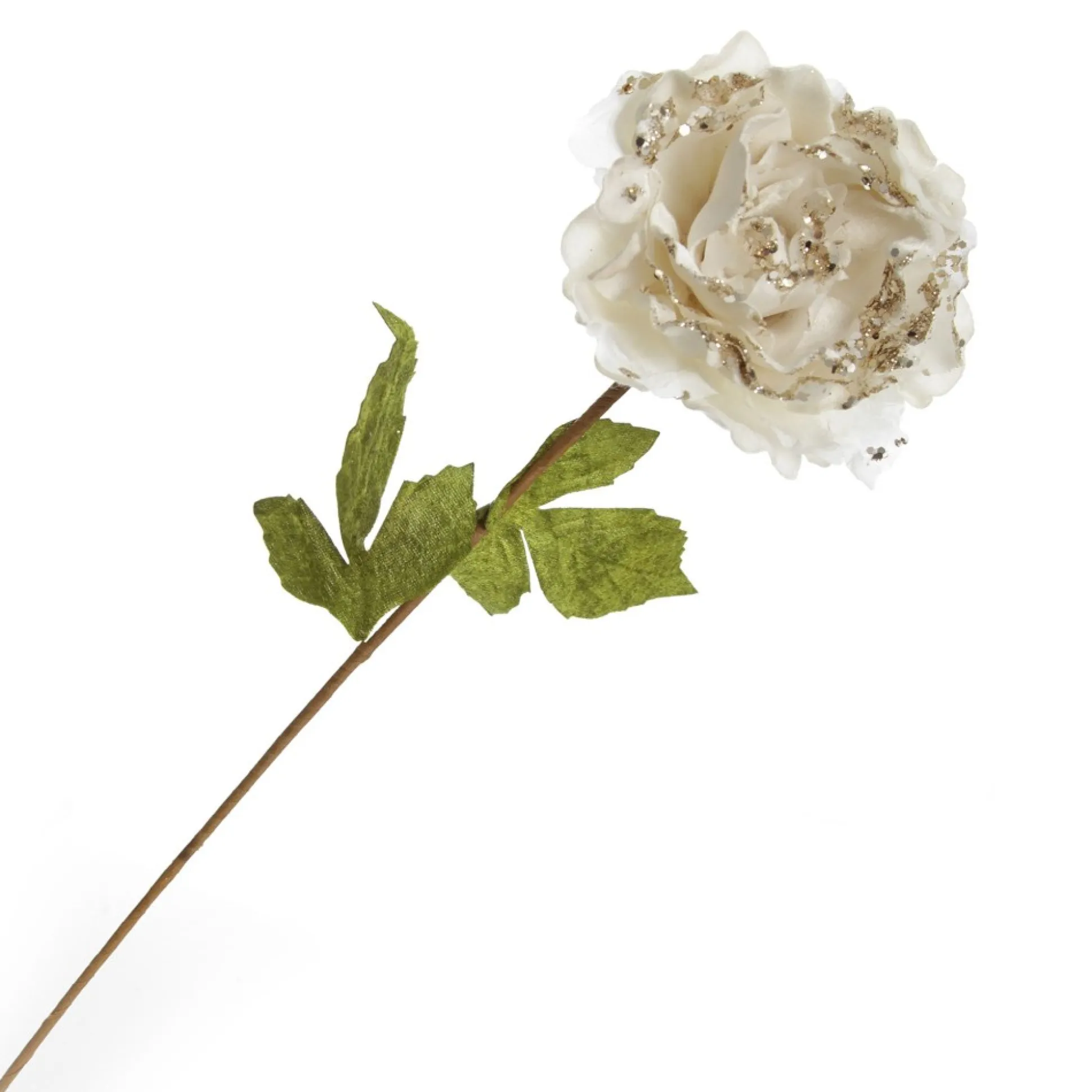Ivory Peony Flower Stem with Green Leaves Christmas Flowers|