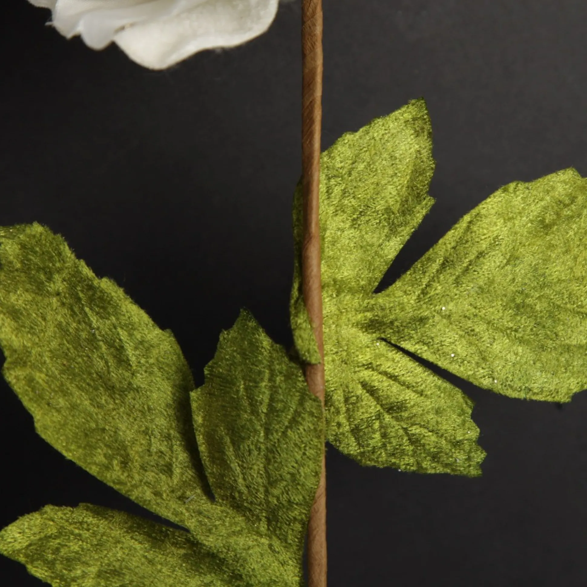 Ivory Peony Flower Stem with Green Leaves Christmas Flowers|