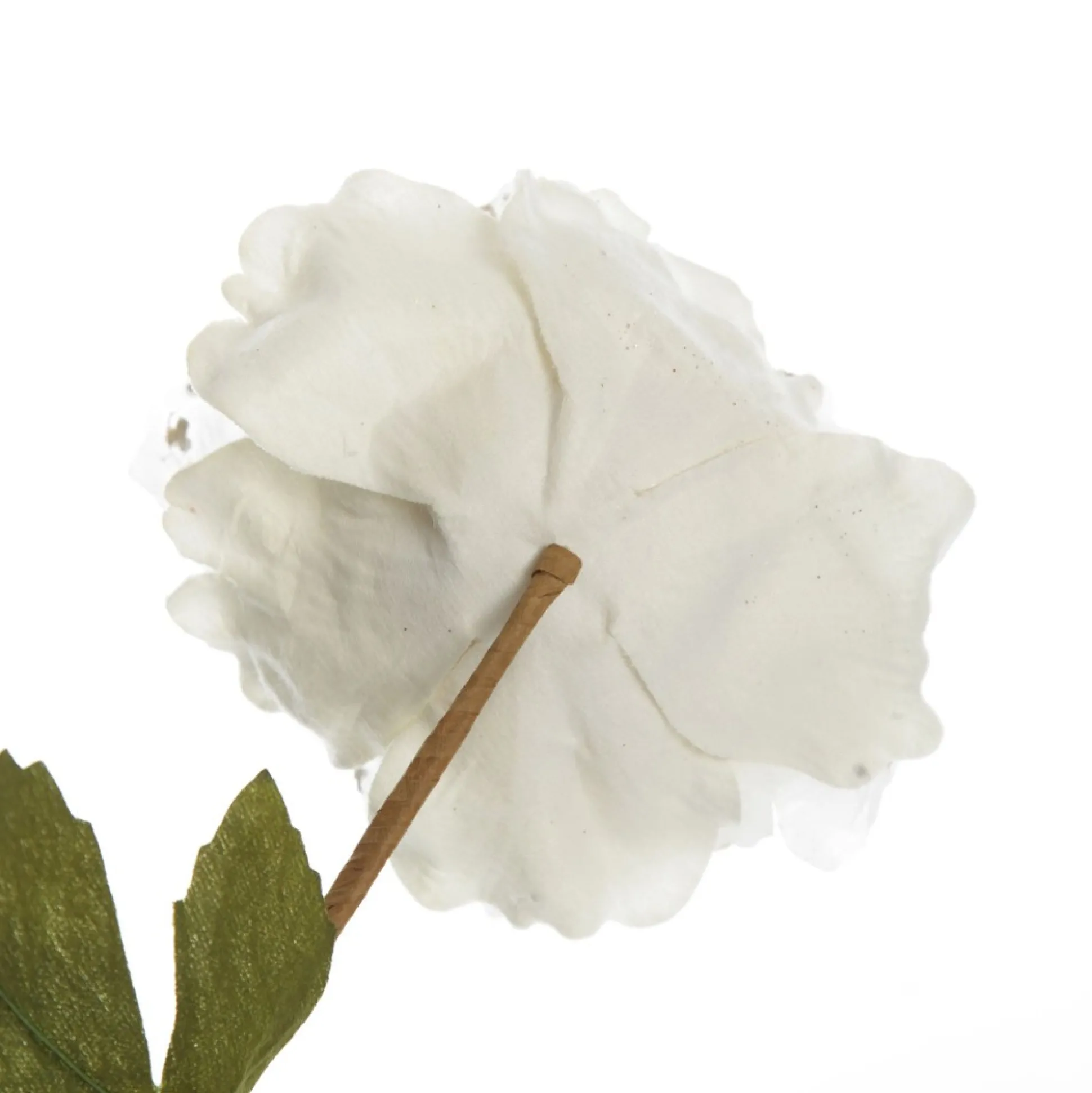 Ivory Peony Flower Stem with Green Leaves Christmas Flowers|