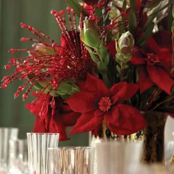 Jewelled Red Poinsettia Flower Pick - Medium Christmas Flowers|
