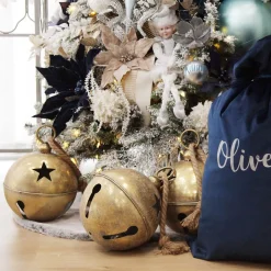 Large Antique Gold Metal Bell Decoration Christmas Bells And Bows|