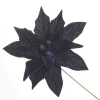 Large Blue Poinsettia Flower Stem with Glitter Trim Christmas Flowers|