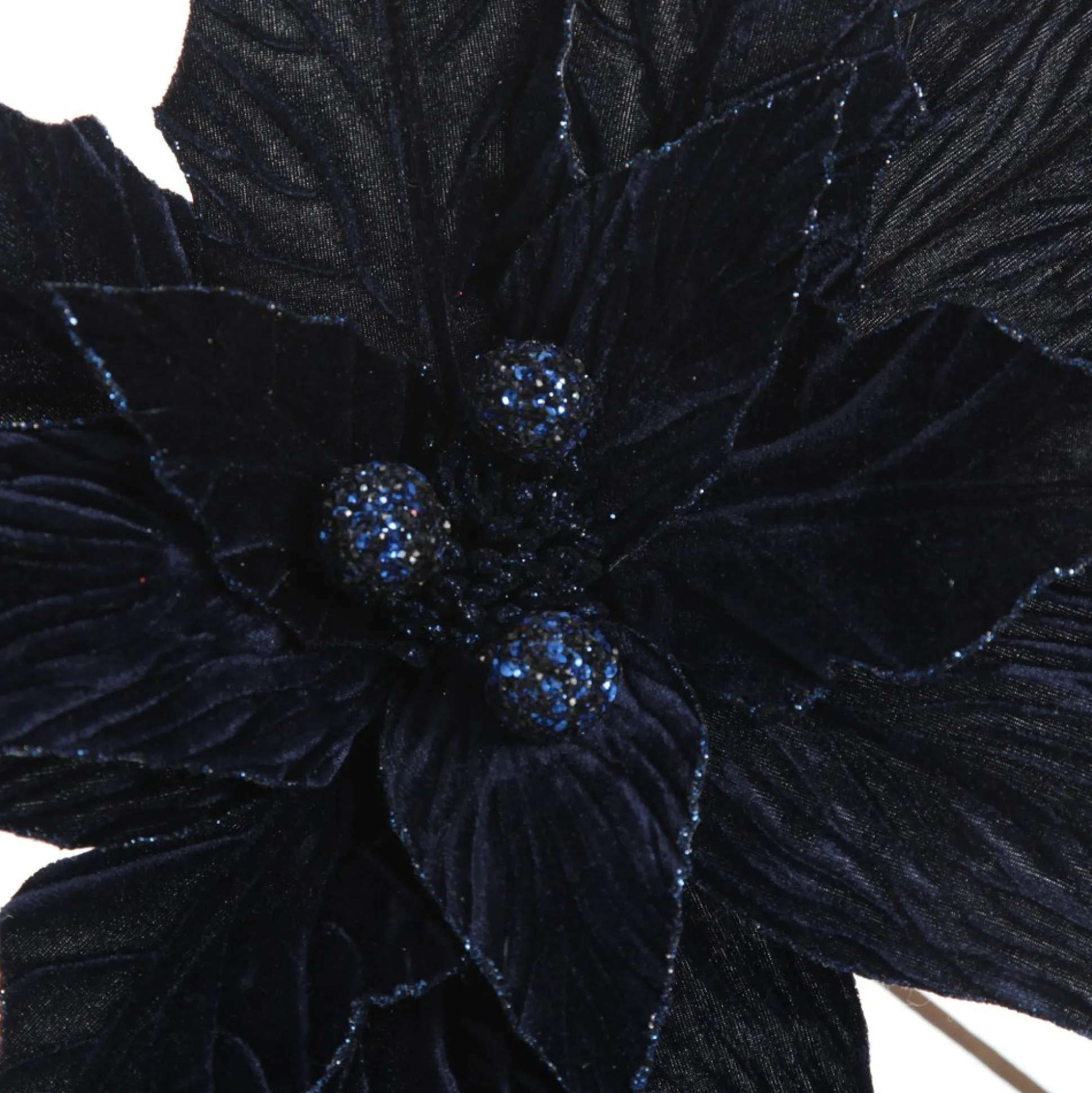 Large Blue Poinsettia Flower Stem with Glitter Trim Christmas Flowers|
