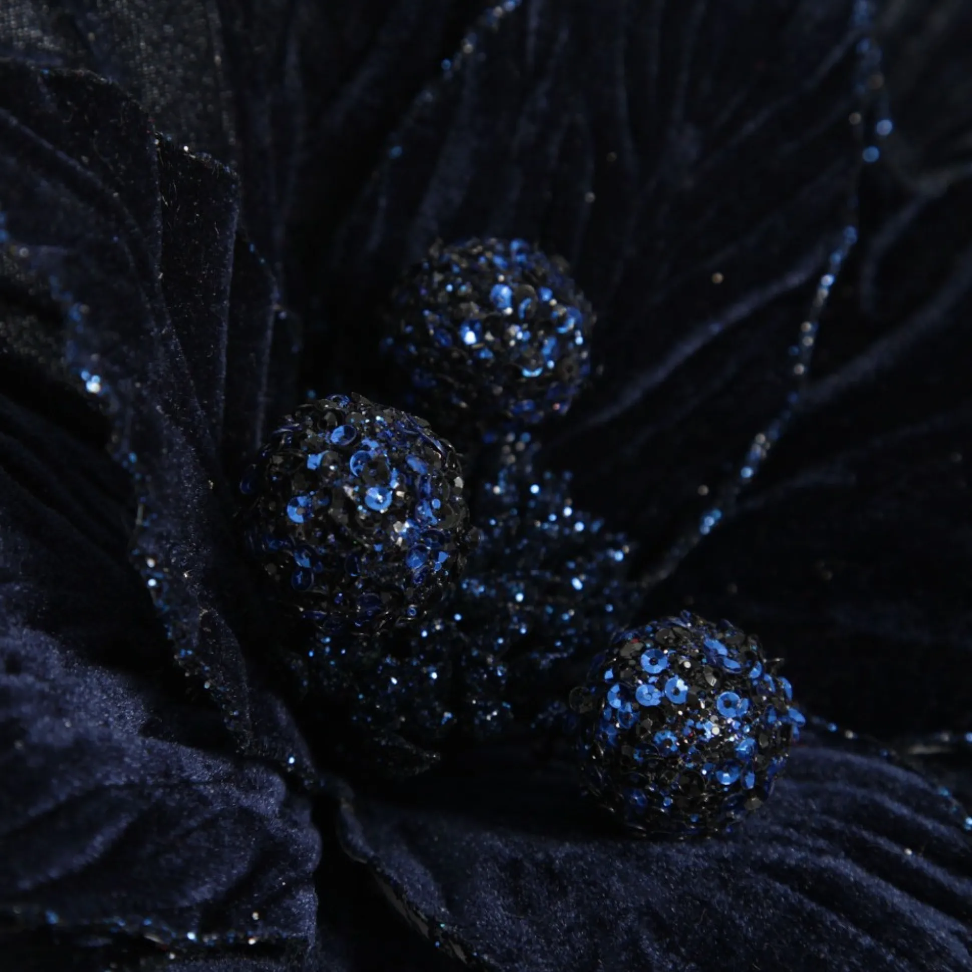 Large Blue Poinsettia Flower Stem with Glitter Trim Christmas Flowers|