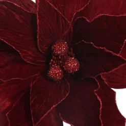 Large Burgundy Poinsettia Flower Stem with Glitter Trim Christmas Flowers|
