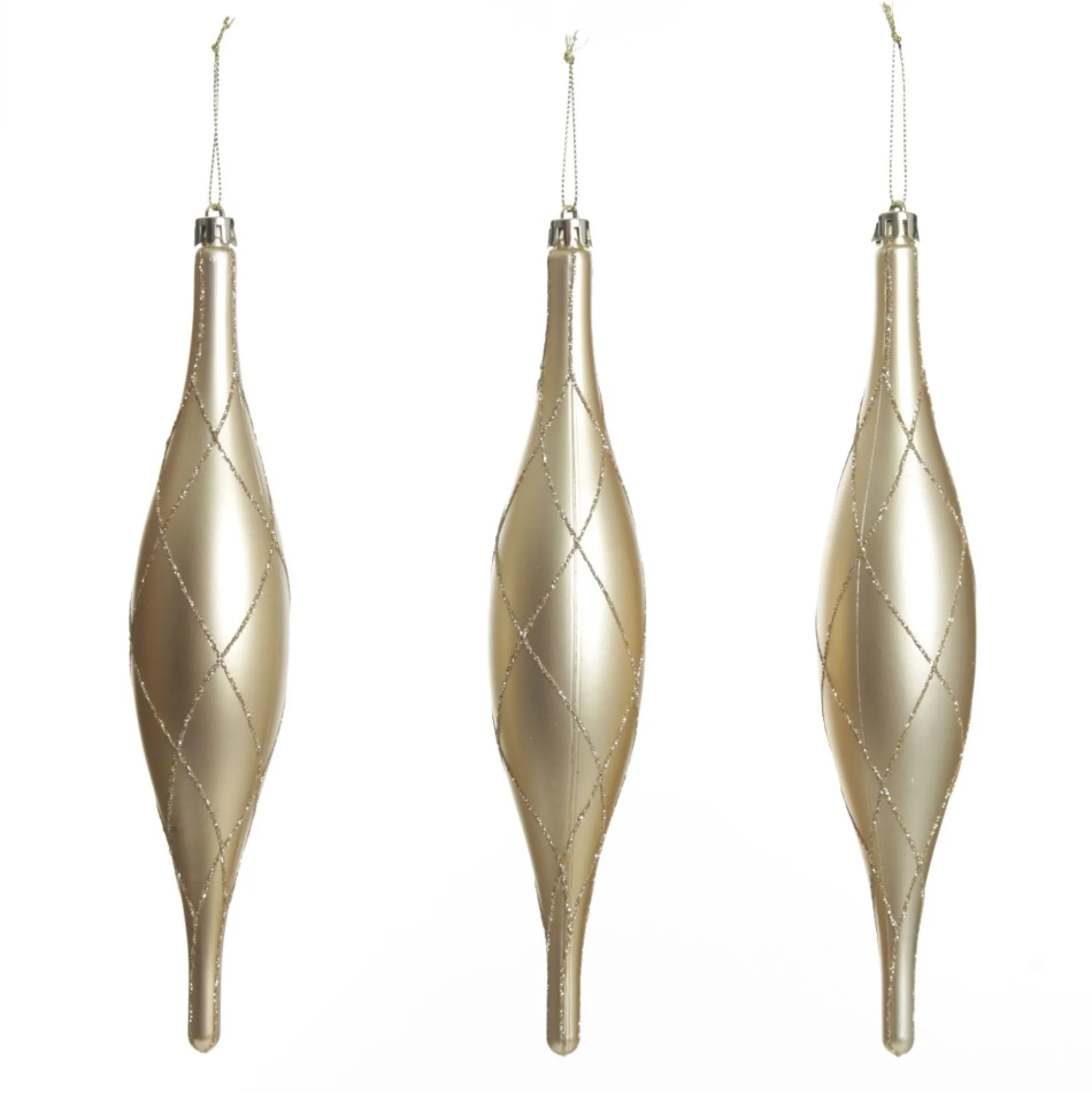 Large Champagne Christmas Long Drop Decoration - Set of 3 Finials And Drops|