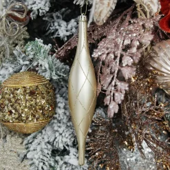 Large Champagne Christmas Long Drop Decoration - Set of 3 Finials And Drops|