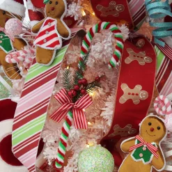 Large Chenille Stick Christmas Candy Cane with Pine and Berries - Set of 2 Christmas Tree Decorations|