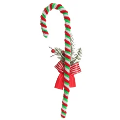 Large Chenille Stick Christmas Candy Cane with Pine and Berries - Set of 2 Christmas Tree Decorations|