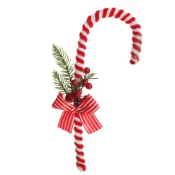 Large Chenille Stick Christmas Candy Cane with Pine and Berries - Set of 2 Christmas Tree Decorations|