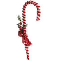 Large Chenille Stick Christmas Candy Cane with Pine and Berries - Set of 2 Christmas Tree Decorations|