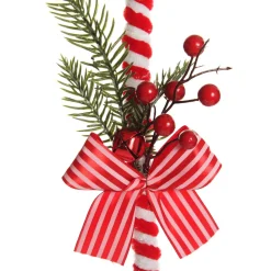 Large Chenille Stick Christmas Candy Cane with Pine and Berries - Set of 2 Christmas Tree Decorations|