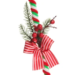 Large Chenille Stick Christmas Candy Cane with Pine and Berries - Set of 2 Christmas Tree Decorations|