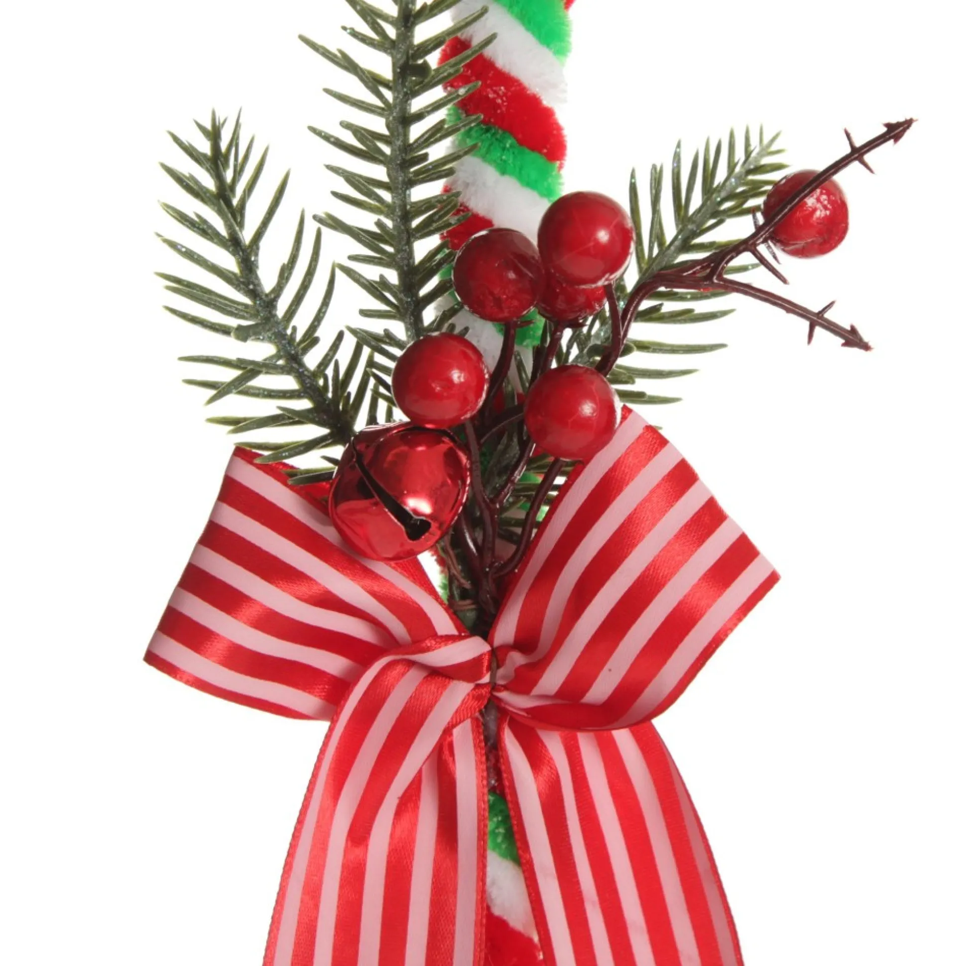 Large Chenille Stick Christmas Candy Cane with Pine and Berries - Set of 2 Christmas Tree Decorations|