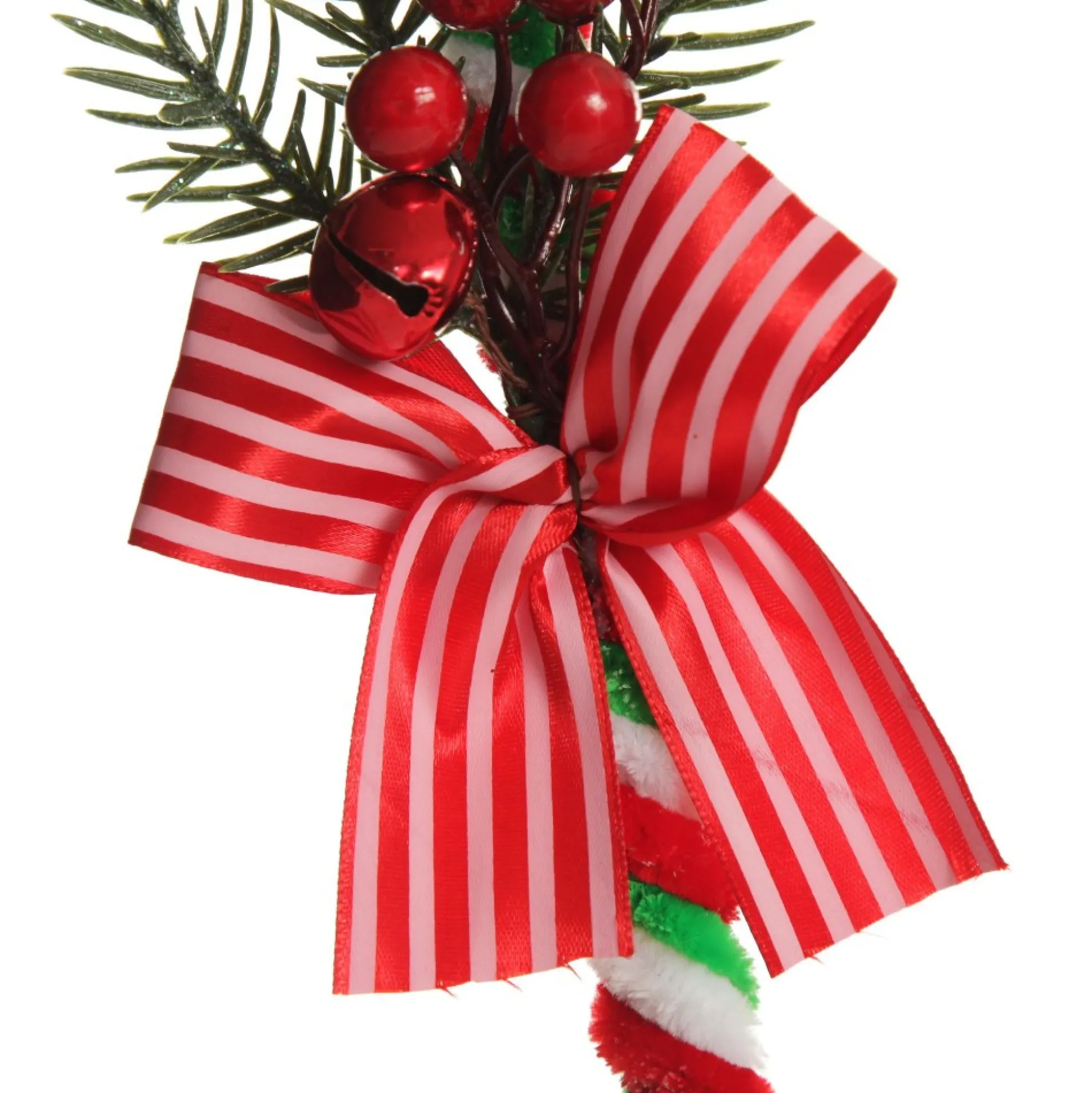 Large Chenille Stick Christmas Candy Cane with Pine and Berries - Set of 2 Christmas Tree Decorations|