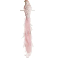 Large Elegant Pink Velvet Bird with Sequins and Feather Tail Butterflies And Birds|