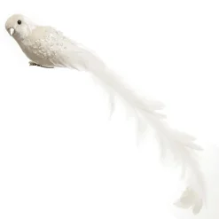 Large Elegant White Bird with Sequins and Feather Tail Butterflies And Birds|