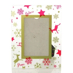 Large Glass Christmas Photo Frame - Red and Gold Snowflakes Photo Gifts|