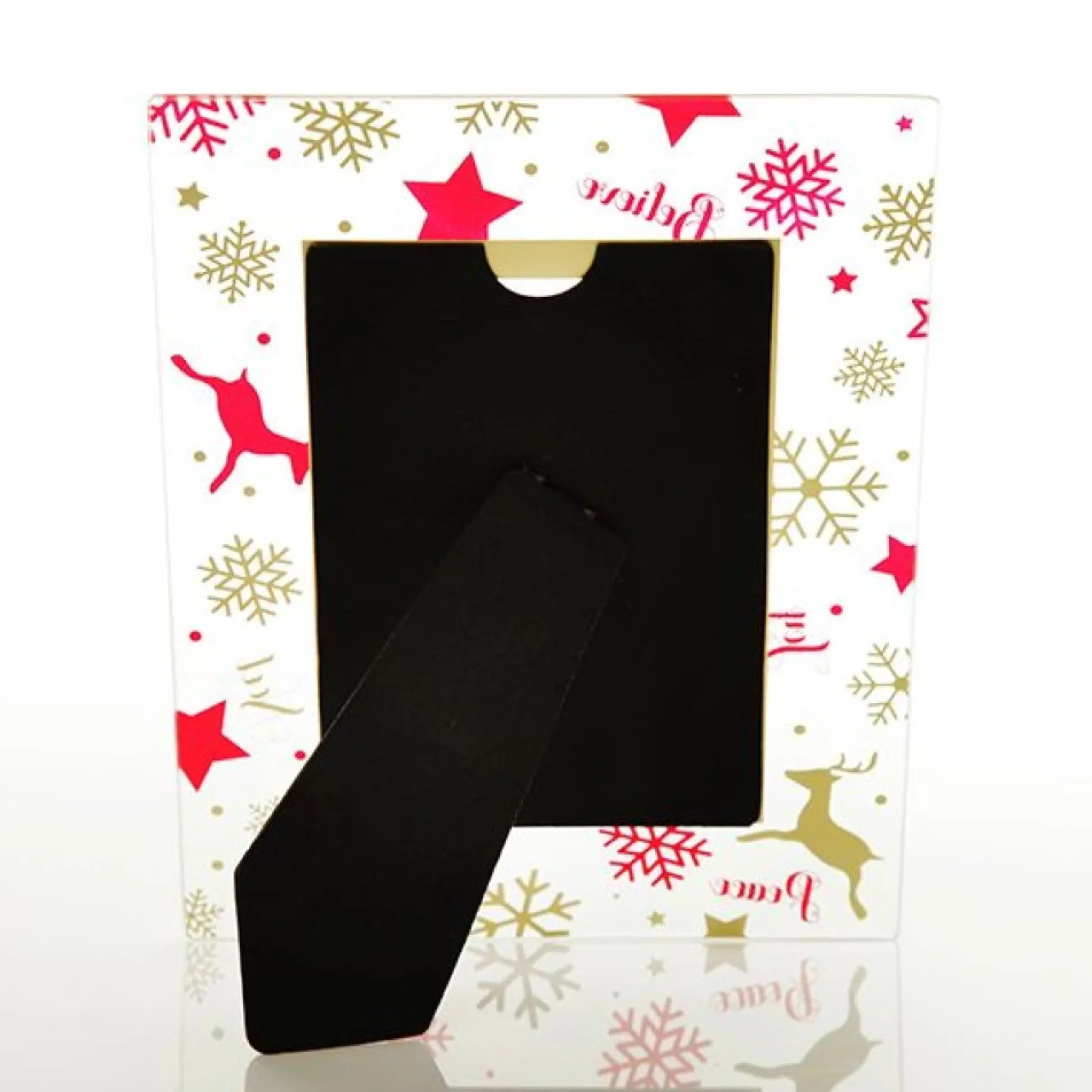 Large Glass Christmas Photo Frame - Red and Gold Snowflakes Photo Gifts|