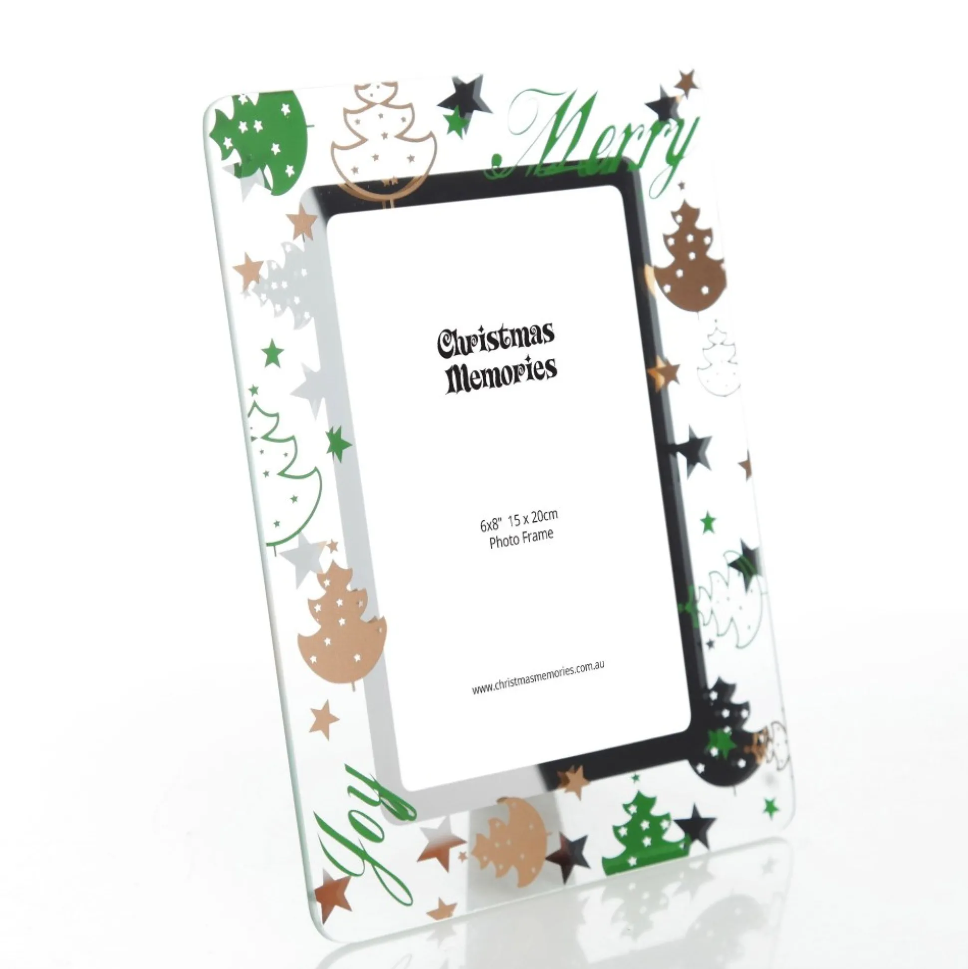 Large Glass Christmas Photo Frame - Gold and Green Trees Photo Gifts|