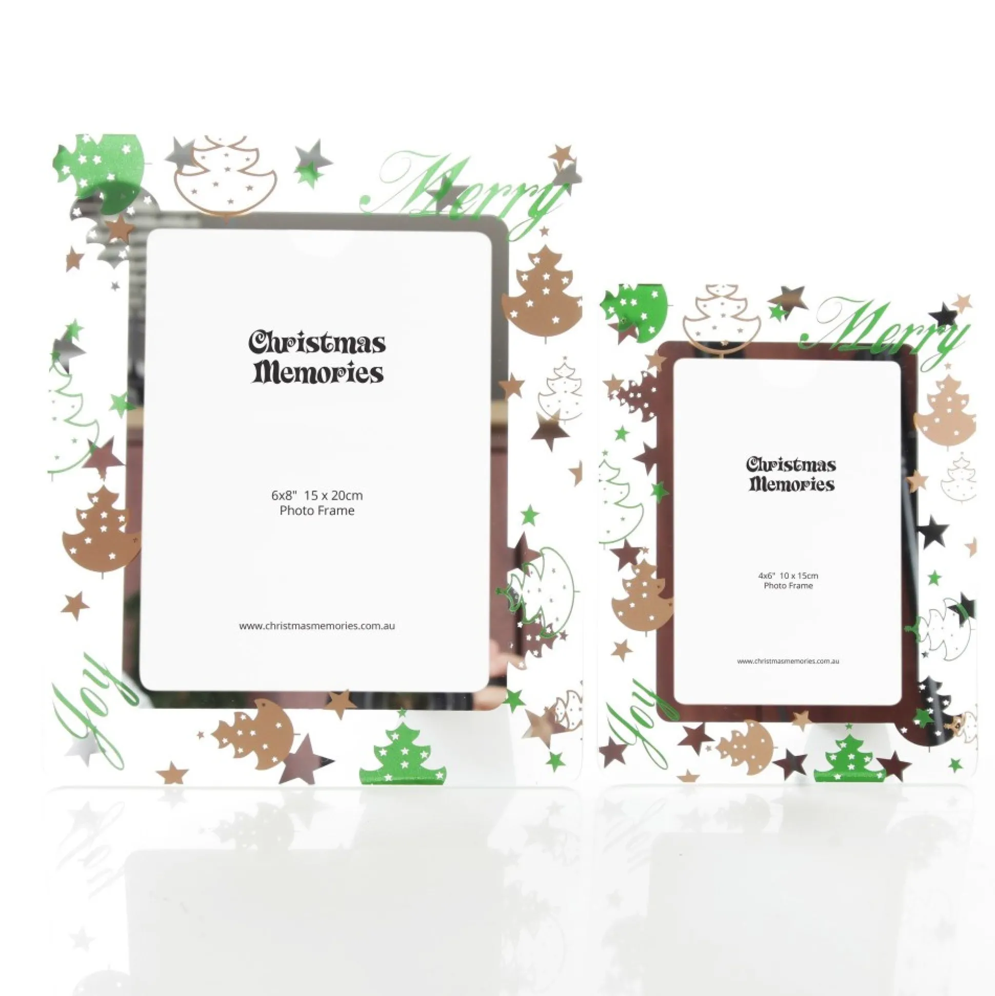 Large Glass Christmas Photo Frame - Gold and Green Trees Photo Gifts|