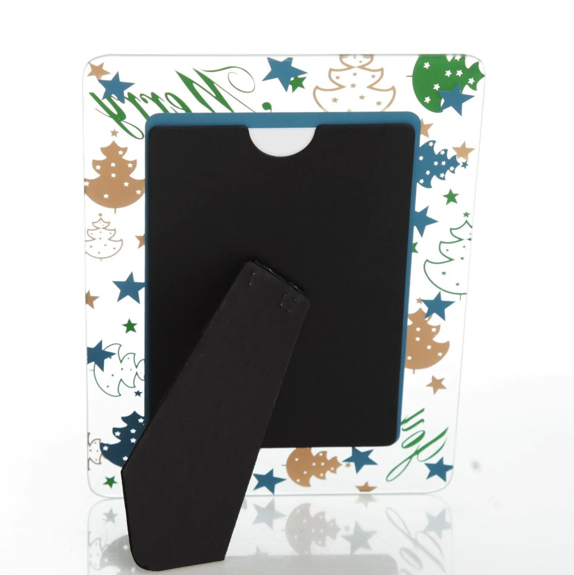 Large Glass Christmas Photo Frame - Gold and Green Trees Photo Gifts|