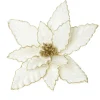 Large Ivory Poinsettia Flower Pick with Gold Glitter Trim Christmas Flowers|