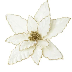 Large Ivory Poinsettia Flower Pick with Gold Glitter Trim Christmas Flowers|