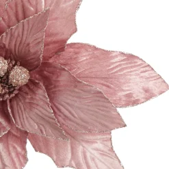 Large Pink Poinsettia Flower Stem with Glitter Trim Christmas Flowers|