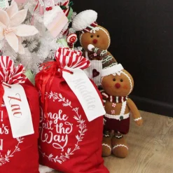 Large Plush Stretch Leg Gingerbread with Santa Hat Christmas Ornament Christmas Figurines|