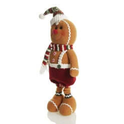 Large Plush Stretch Leg Gingerbread with Santa Hat Christmas Ornament Christmas Figurines|