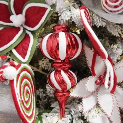 Large Red and White Stripe Candy Christmas Drop Hanging Decoration Finials And Drops|