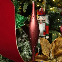 Large Red Christmas Long Drop Decoration - Set of 3 Finials And Drops|