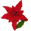 Large Red Poinsettia Flower Pick with Red Glitter Trim Christmas Flowers|